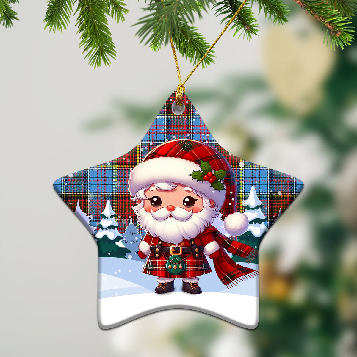 Anderson Modern Tartan Christmas Ceramic Ornament - Santa Claus In Kilt Style