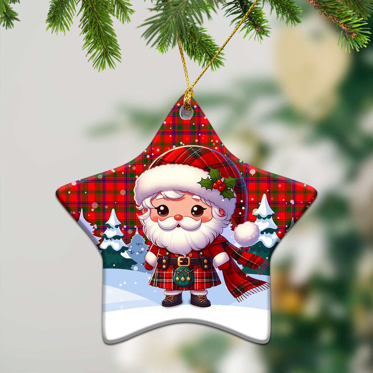 Bain Tartan Christmas Ceramic Ornament - Santa Claus In Kilt Style