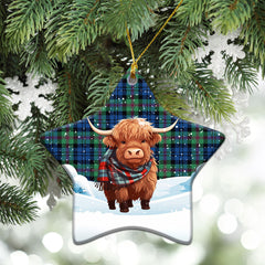 Baird Ancient Tartan Christmas Ceramic Ornament - Highland Cows Snow Style