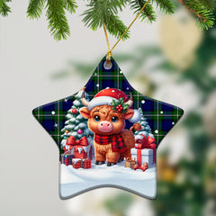 Bannerman Tartan Christmas Ceramic Ornament - Highland Cow Winter Style