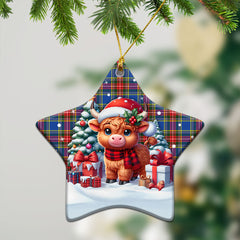 Beaton Modern Tartan Christmas Ceramic Ornament - Highland Cow Winter Style