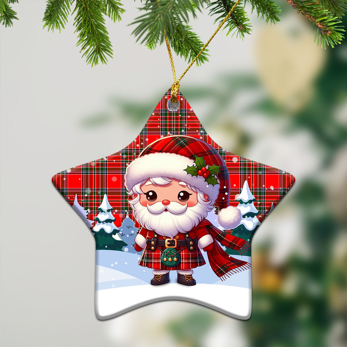 Binning (of Wallifoord) Tartan Christmas Ceramic Ornament - Santa Claus In Kilt Style