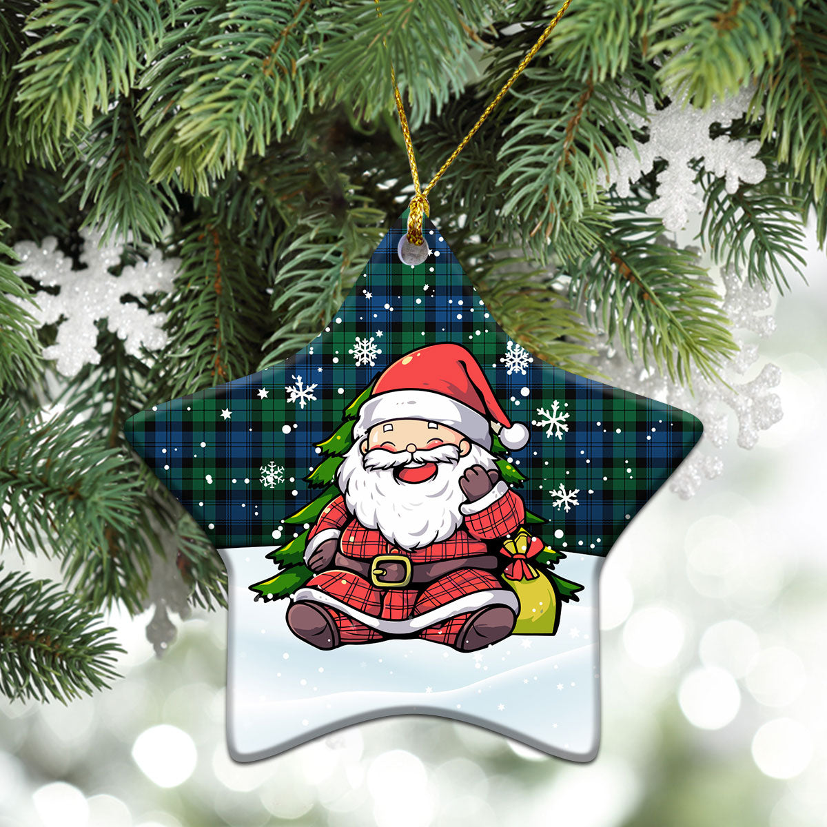 Black Watch Ancient Tartan Christmas Ceramic Ornament - Scottish Santa Style