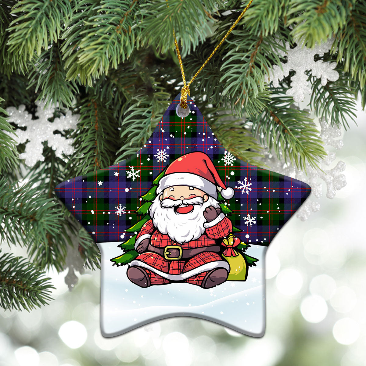 Blair Modern Tartan Christmas Ceramic Ornament - Scottish Santa Style