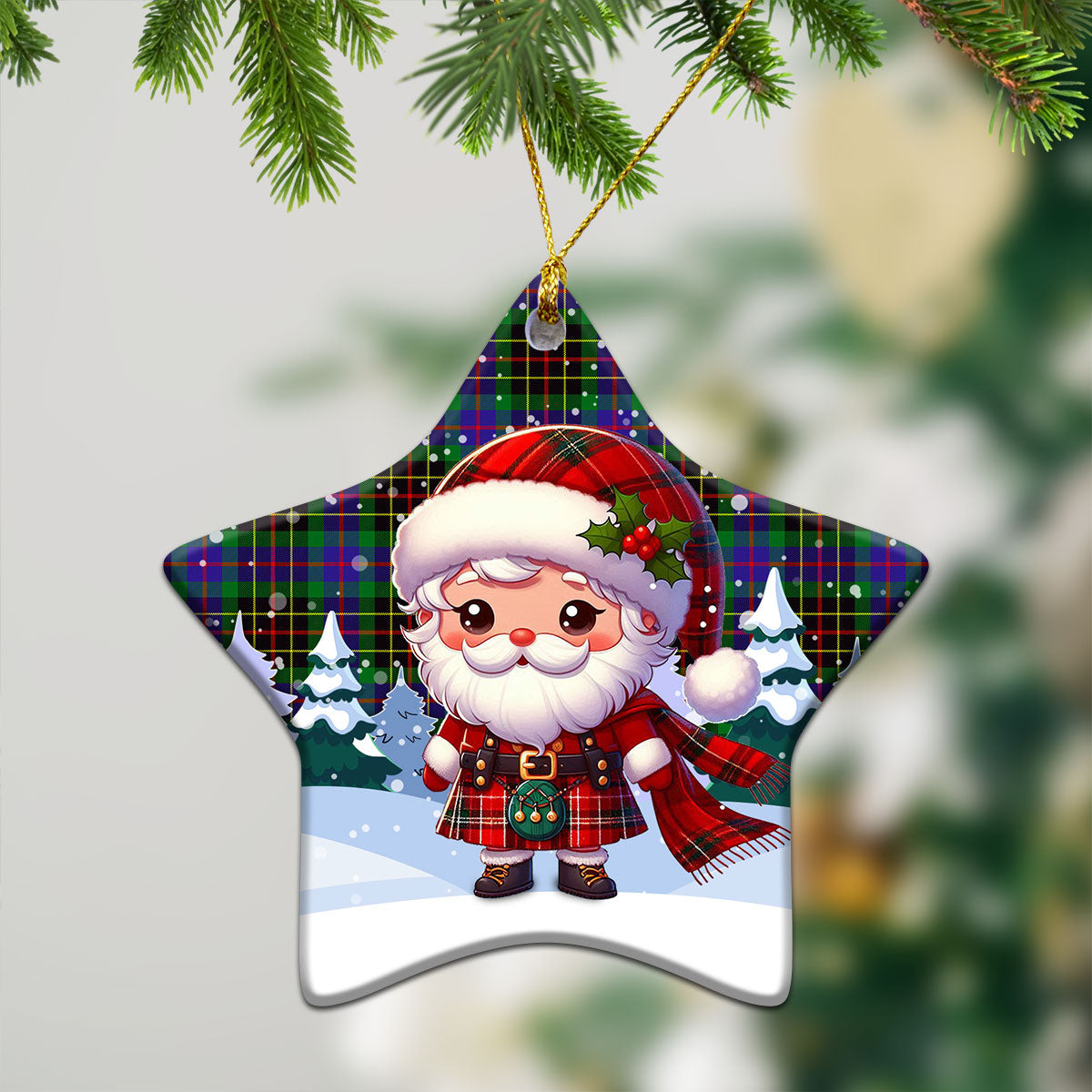 Brodie Hunting Modern Tartan Christmas Ceramic Ornament - Santa Claus In Kilt Style