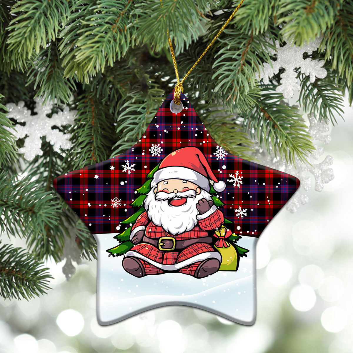 Broun Modern Tartan Christmas Ceramic Ornament - Scottish Santa Style