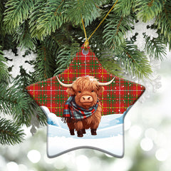 Bruce Modern Tartan Christmas Ceramic Ornament - Highland Cows Snow Style