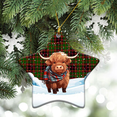 Buchan Modern Tartan Christmas Ceramic Ornament - Highland Cows Snow Style