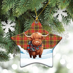 Buchanan Old Set Weathered Tartan Christmas Ceramic Ornament - Highland Cows Snow Style