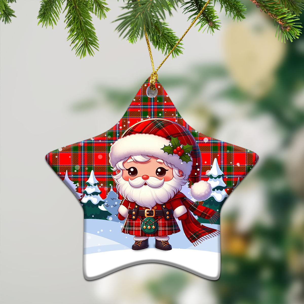 Butter Tartan Christmas Ceramic Ornament - Santa Claus In Kilt Style