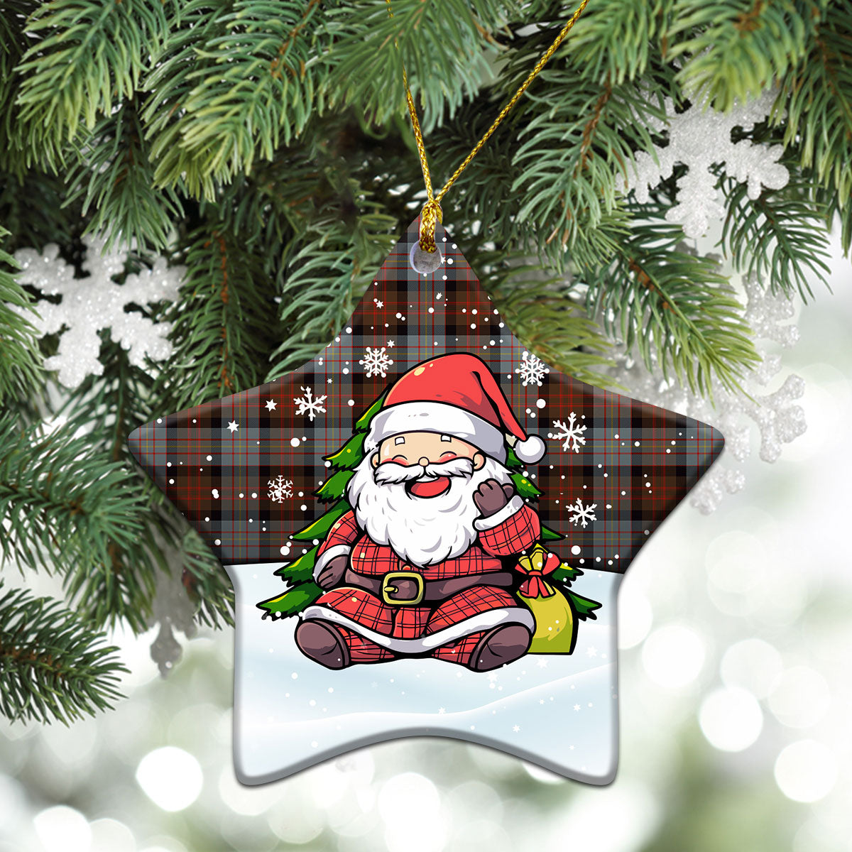 Cameron of Erracht Weathered Tartan Christmas Ceramic Ornament - Scottish Santa Style