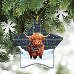 Campbell Argyll Modern Tartan Christmas Ceramic Ornament - Highland Cows Snow Style