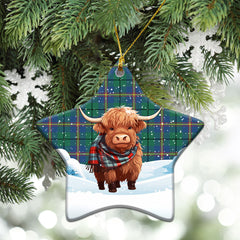 Carmichael Ancient Tartan Christmas Ceramic Ornament - Highland Cows Snow Style