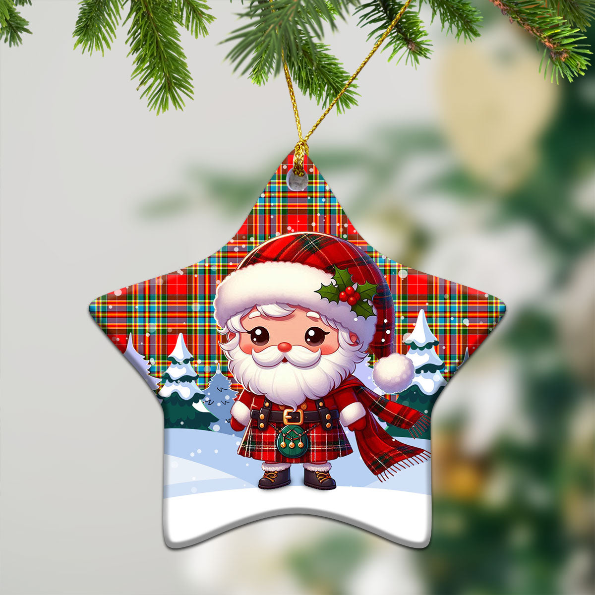 Chattan Tartan Christmas Ceramic Ornament - Santa Claus In Kilt Style