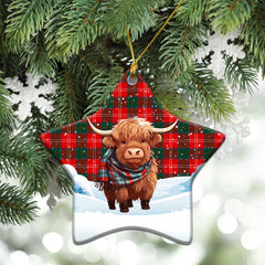 Chisholm Modern Tartan Christmas Ceramic Ornament - Highland Cows Snow Style