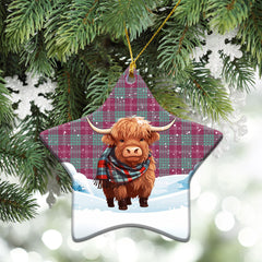 Crawford Ancient Tartan Christmas Ceramic Ornament - Highland Cows Snow Style