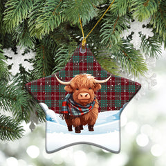 Crawford Modern Tartan Christmas Ceramic Ornament - Highland Cows Snow Style