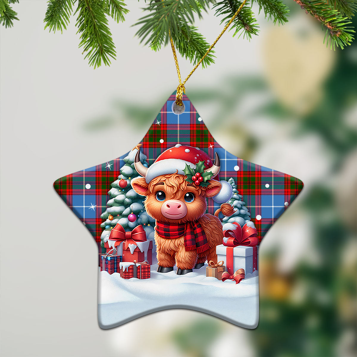 Crichton Tartan Christmas Ceramic Ornament - Highland Cow Winter Style