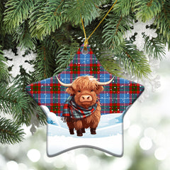 Crichton Tartan Christmas Ceramic Ornament - Highland Cows Snow Style