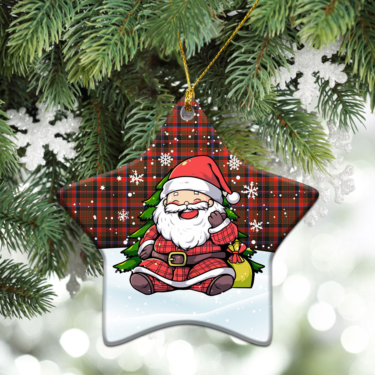 Cumming Hunting Weathered Tartan Christmas Ceramic Ornament - Scottish Santa Style