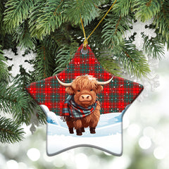 Cumming Modern Tartan Christmas Ceramic Ornament - Highland Cows Snow Style