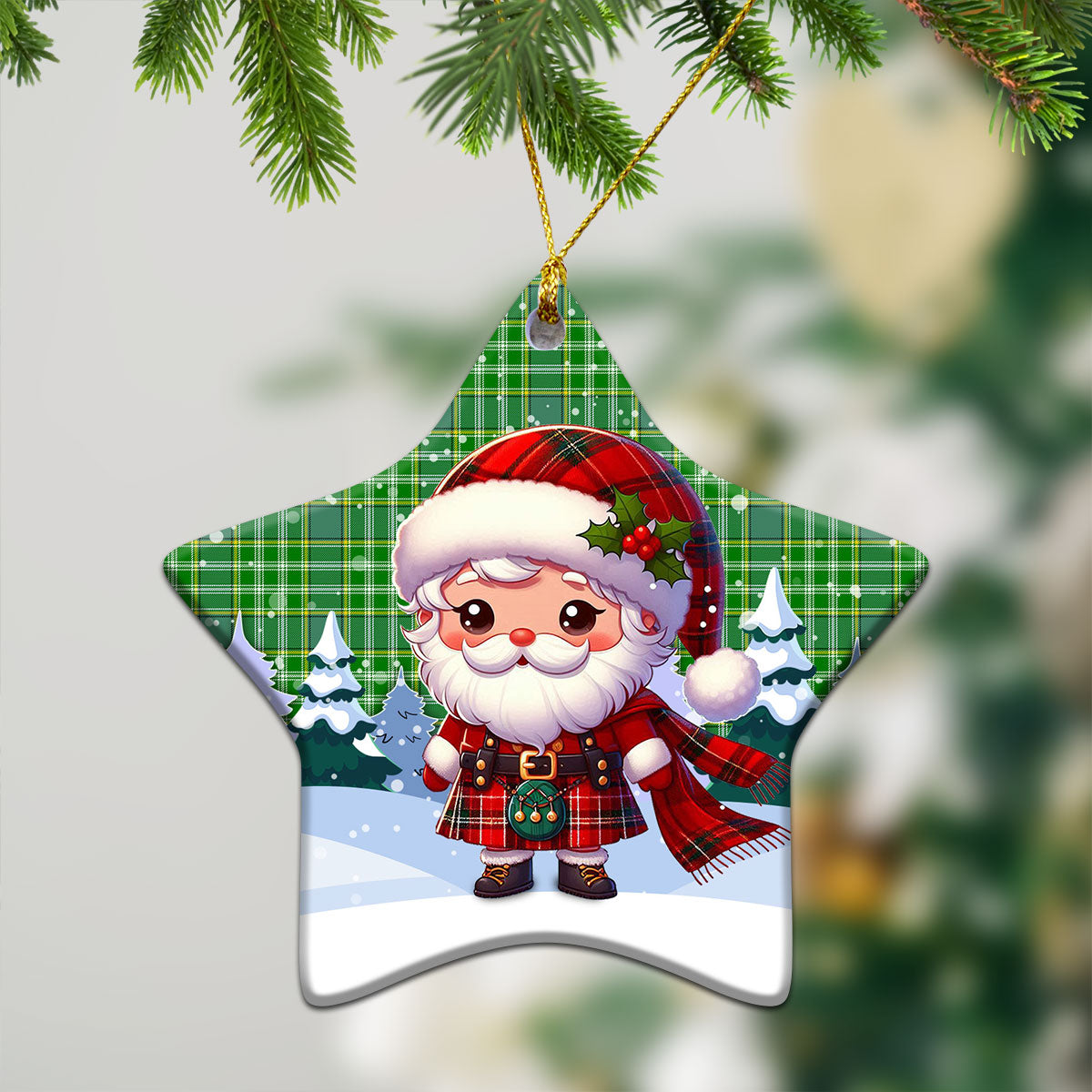 Currie Tartan Christmas Ceramic Ornament - Santa Claus In Kilt Style