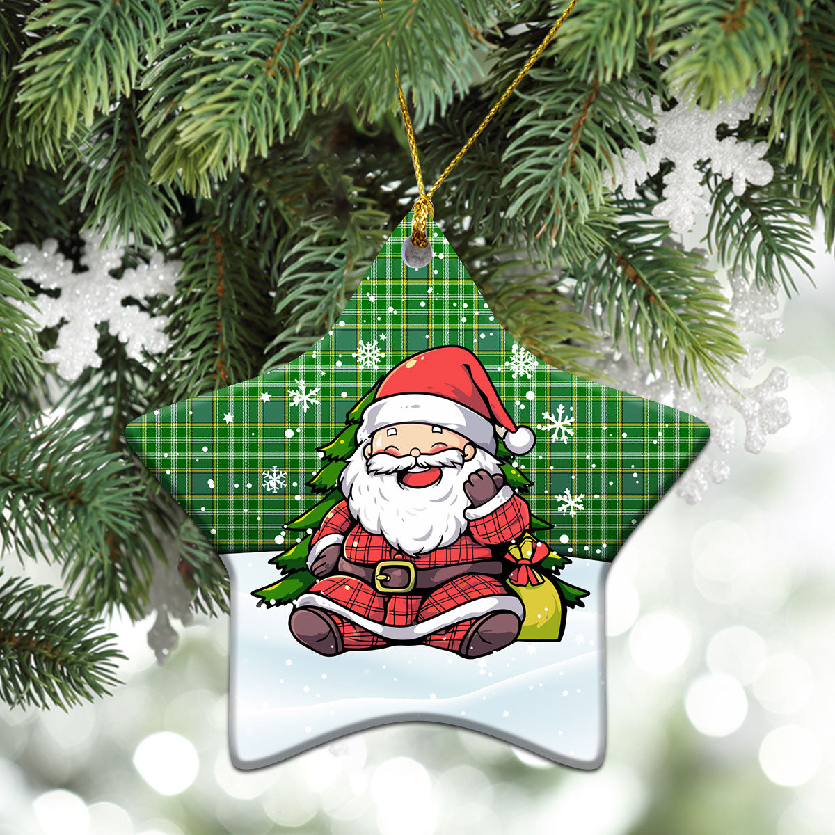 Currie Tartan Christmas Ceramic Ornament - Scottish Santa Style