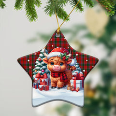 Dalzell Tartan Christmas Ceramic Ornament - Highland Cow Winter Style