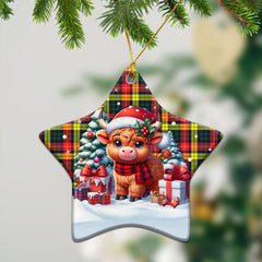 Dewar Tartan Christmas Ceramic Ornament - Highland Cow Winter Style