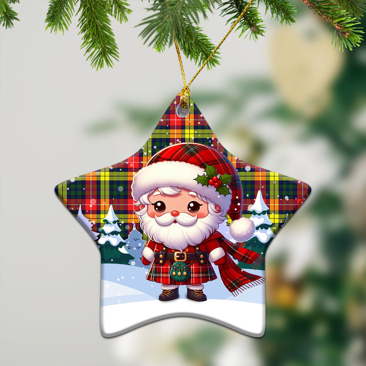 Dewar Tartan Christmas Ceramic Ornament - Santa Claus In Kilt Style