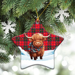 Drummond Modern Tartan Christmas Ceramic Ornament - Highland Cows Snow Style