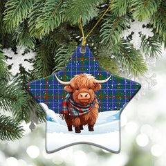 Edmonstone Tartan Christmas Ceramic Ornament - Highland Cows Snow Style