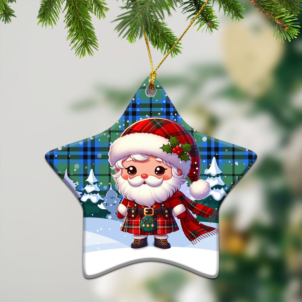 Falconer Tartan Christmas Ceramic Ornament - Santa Claus In Kilt Style