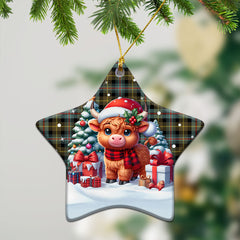 Farquharson Weathered Tartan Christmas Ceramic Ornament - Highland Cow Winter Style