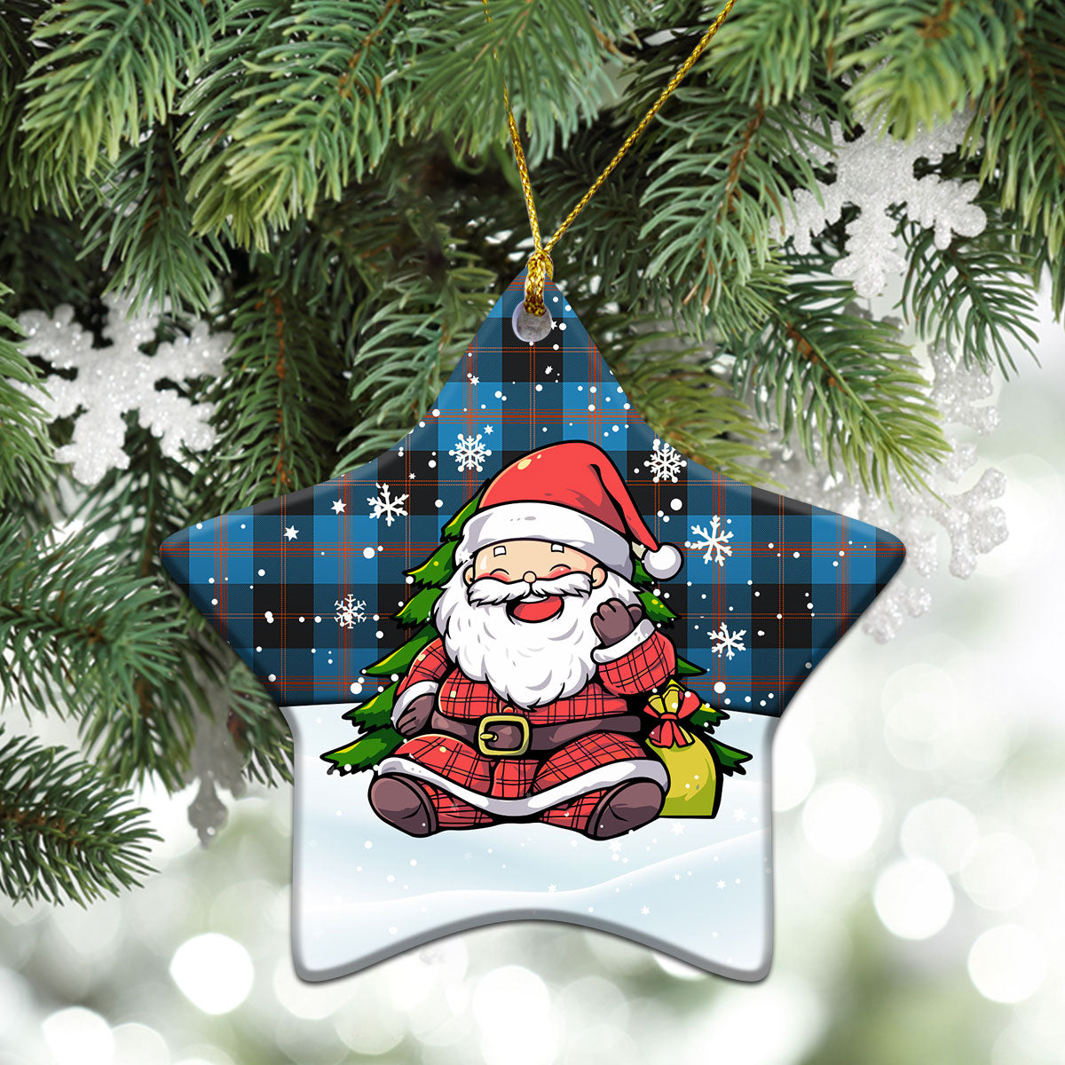 Garden Tartan Christmas Ceramic Ornament - Scottish Santa Style