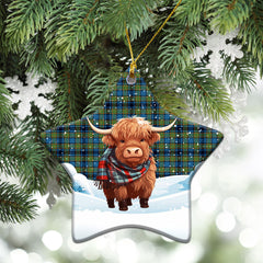 Gillies Ancient Tartan Christmas Ceramic Ornament - Highland Cows Snow Style