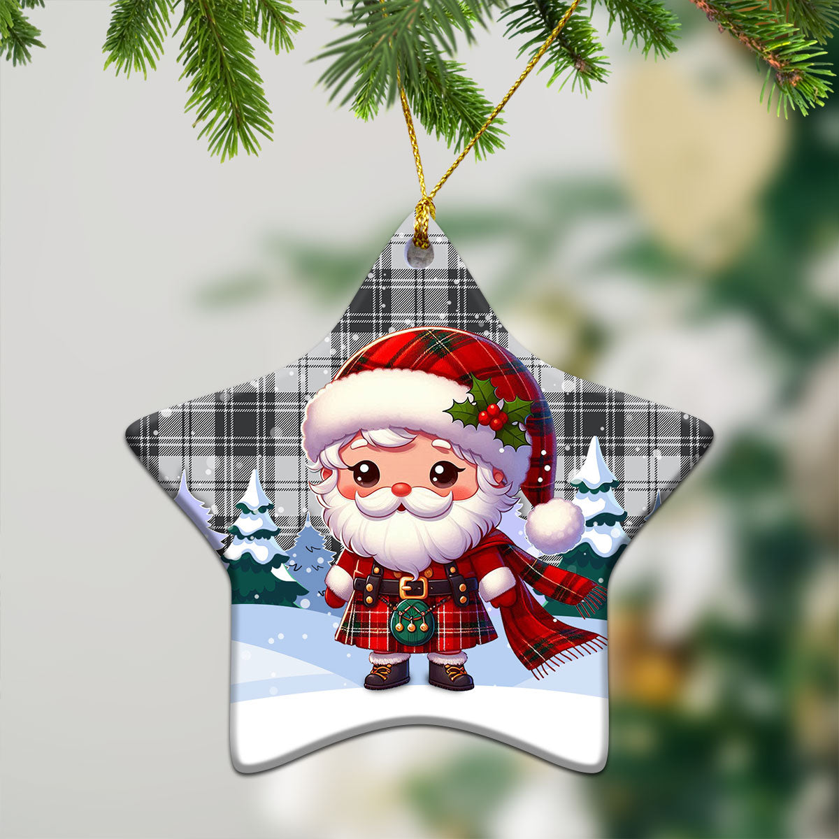 Glen Tartan Christmas Ceramic Ornament - Santa Claus In Kilt Style