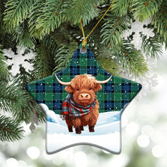 Graham of Menteith Ancient Tartan Christmas Ceramic Ornament - Highland Cows Snow Style