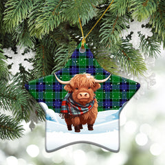 Graham of Menteith Modern Tartan Christmas Ceramic Ornament - Highland Cows Snow Style