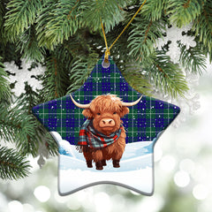 Hamilton Hunting Modern Tartan Christmas Ceramic Ornament - Highland Cows Snow Style