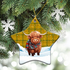 Houston Tartan Christmas Ceramic Ornament - Highland Cows Snow Style