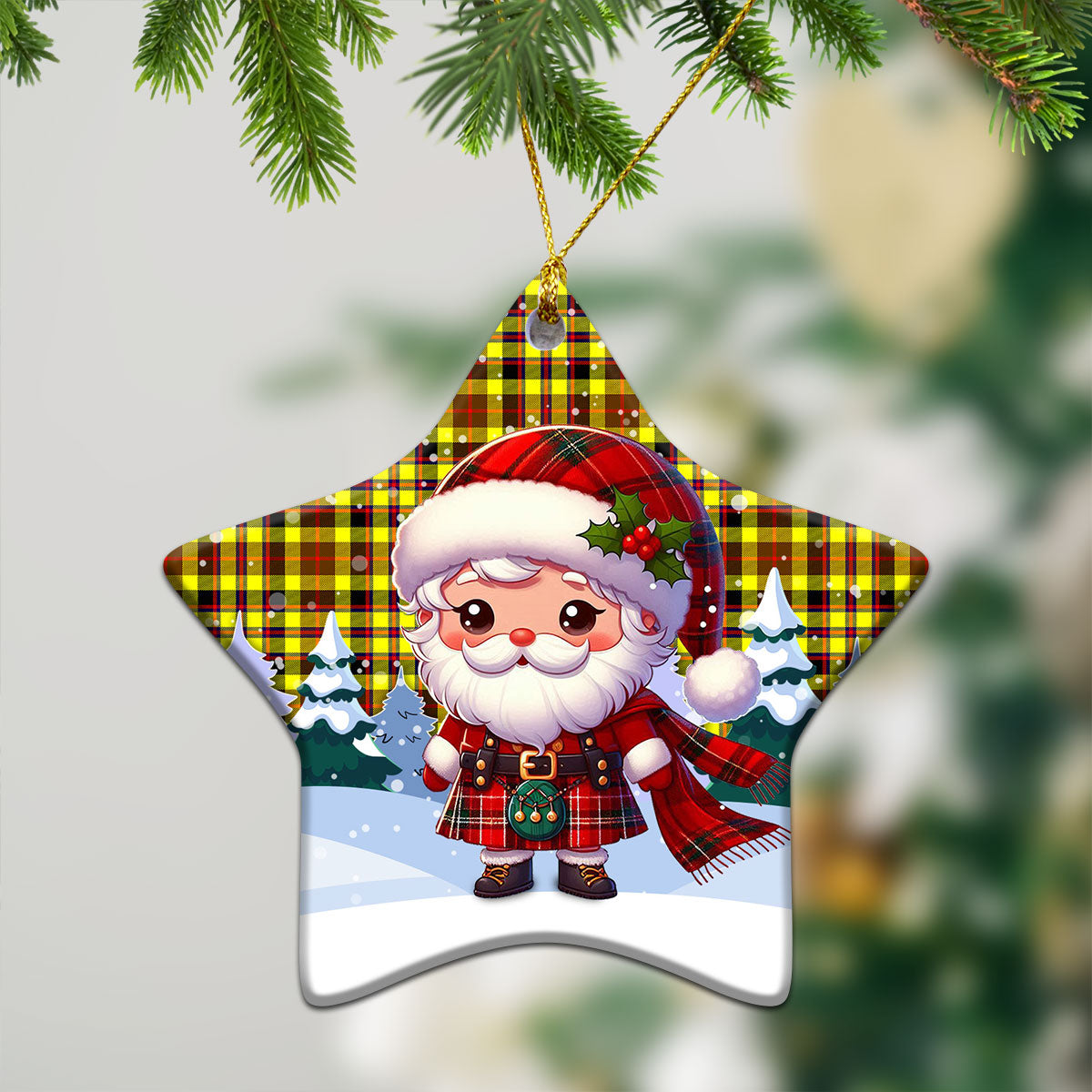 Jardine Tartan Christmas Ceramic Ornament - Santa Claus In Kilt Style