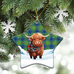 Johnson Ancient Tartan Christmas Ceramic Ornament - Highland Cows Snow Style