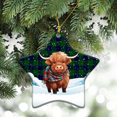 Keith Modern Tartan Christmas Ceramic Ornament - Highland Cows Snow Style