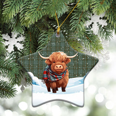 Kelly Dress Tartan Christmas Ceramic Ornament - Highland Cows Snow Style