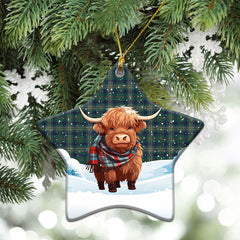 Kennedy Modern Tartan Christmas Ceramic Ornament - Highland Cows Snow Style