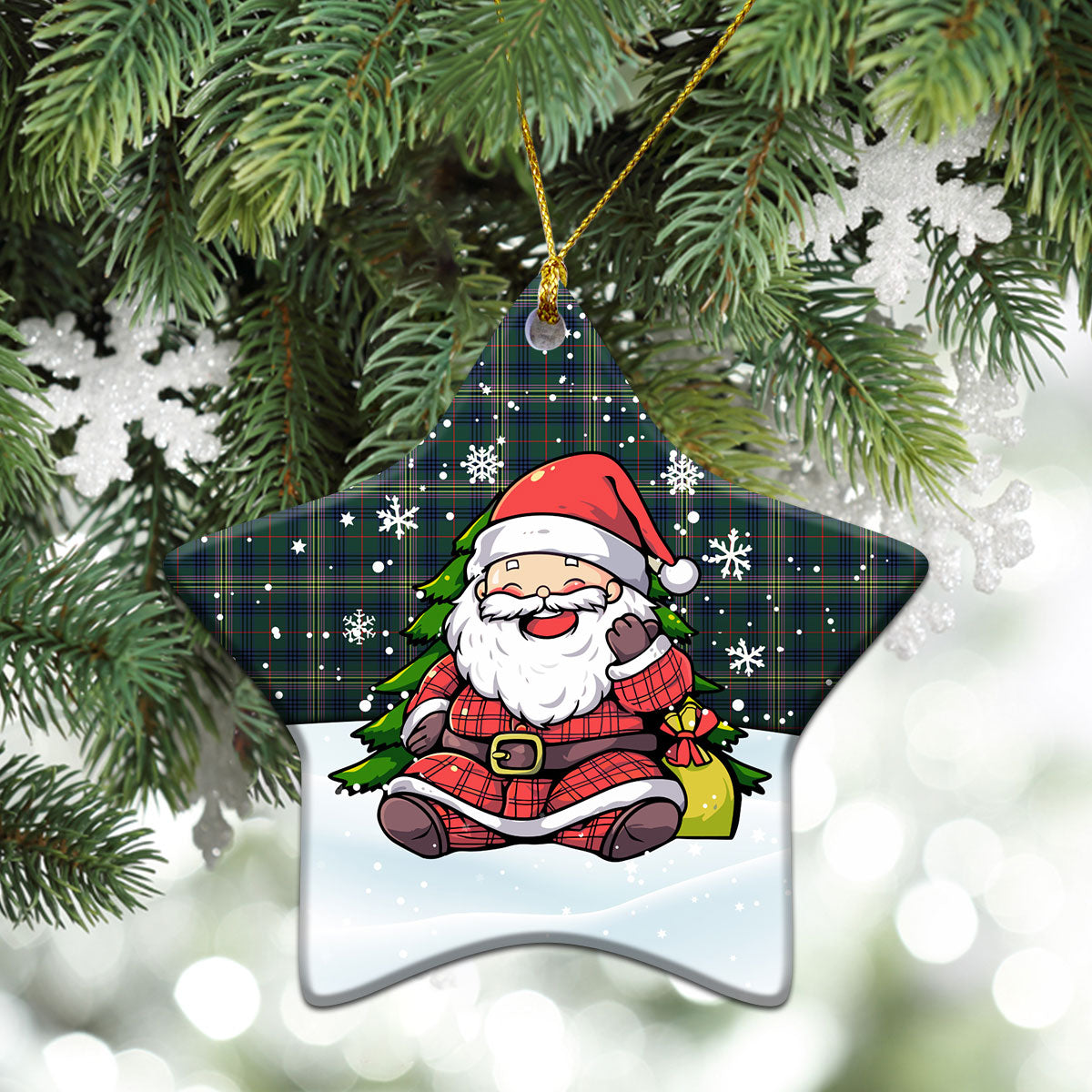 Kennedy Modern Tartan Christmas Ceramic Ornament - Scottish Santa Style