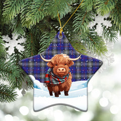 Kinnaird Tartan Christmas Ceramic Ornament - Highland Cows Snow Style