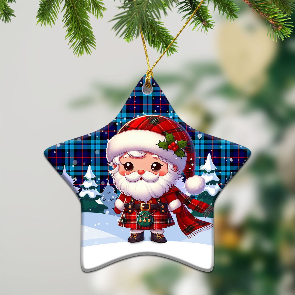 MacCorquodale Tartan Christmas Ceramic Ornament - Santa Claus In Kilt Style