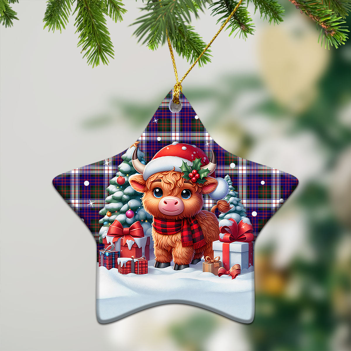 MacDonald Dress Modern Tartan Christmas Ceramic Ornament - Highland Cow Winter Style